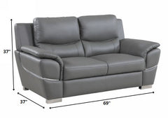 111" Chic Grey Leather Sofa Set