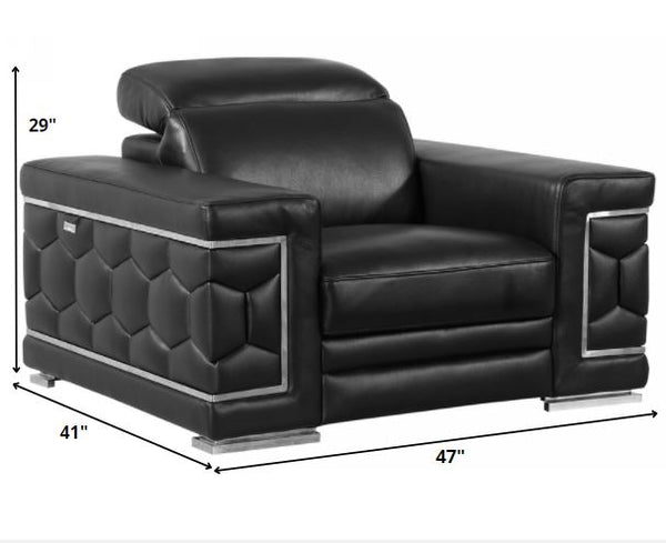 114" Sturdy Black Leather Sofa Set