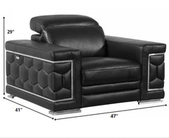 114" Sturdy Black Leather Sofa Set
