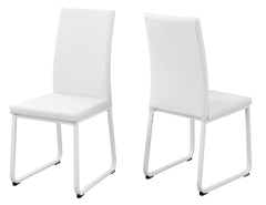 Two 38" White Leather Look Foam and Metal Dining Chairs