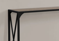 12" x 48" x 32" Dark Taupe Finish  and Black Metal Accent Table