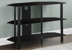 15.75" x 35.75" x 24" Black Metal Tempered Glass TV Stand