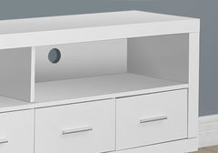 15.75" x 60" x 23.75" White Silver Particle Board Hollow Core Metal TV Stand With 4 Drawers