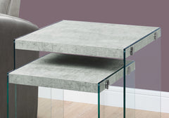 35.5" x 35.5" x 35.5" Grey Clear Particle Board Tempered Glass  2pcs Nesting Table Set