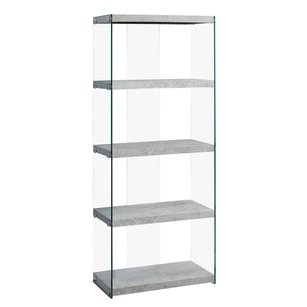 60" Grey Cement Particle Board and Clear Tempered Glass Bookcase