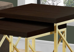 37.25" x 37.25" x 40.5" Cappuccino Gold Particle Board Metal  2pcs Nesting Table Set