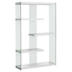 12" x 36" x 58.75" White Clear Particle Board Tempered Glass  Bookcase