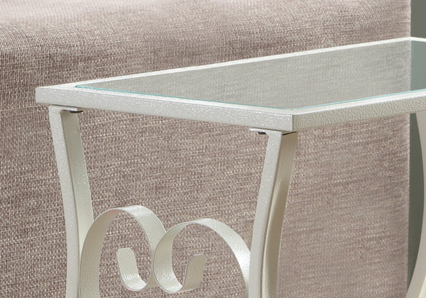 11.5" x 18.5" x 21.75" White Metal Tempered Glass  Accent Table