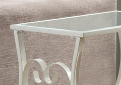 11.5" x 18.5" x 21.75" White Metal Tempered Glass  Accent Table
