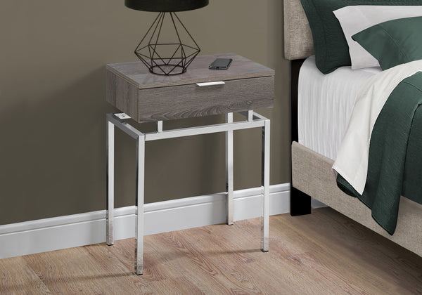 12.75" x 18.25" x 23" Dark Taupe Finish and Chrome Metal Accent Table