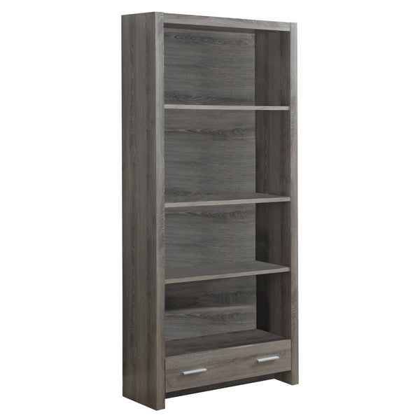 12" x 31.5" x 71.25" Dark Taupe Particle Board Hollow Core  Bookcase With A Storage Drawer