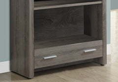 12" x 31.5" x 71.25" Dark Taupe Particle Board Hollow Core  Bookcase With A Storage Drawer