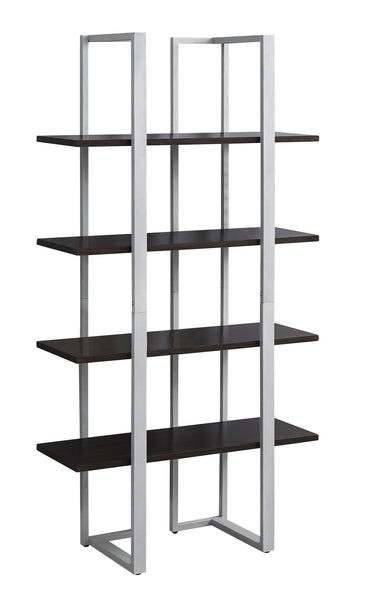 13.25" x 32" x 60" Cappuccino Silver Mdf Metal  Bookshelf