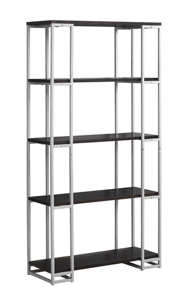 12.5" x 32" x 62" Cappuccino Silver Mdf Metal  Bookcase