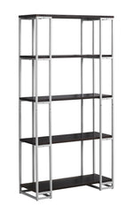 12.5" x 32" x 62" Cappuccino Silver Mdf Metal  Bookcase