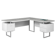 71" x 71" x 30" Grey  Silver  White  Particle Board  Hollow Core  Metal   Computer Desk