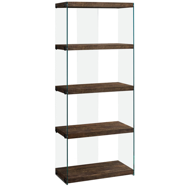 12" x 24" x 58.75" Brown Particle Board Tempered Glass  Bookcase