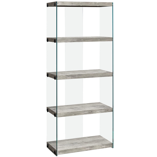 12" x 24" x 58.75" Grey Particle Board Tempered Glass  Bookcase