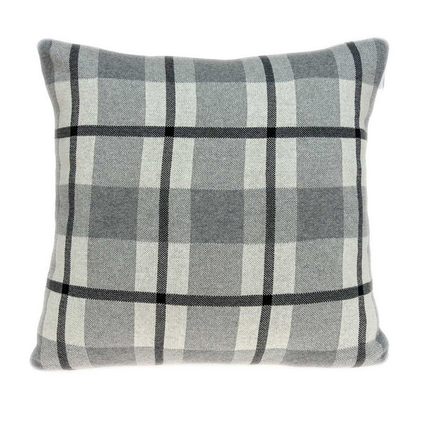 Square Gray and Blue Plaid Accent Pillow Cover