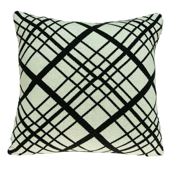 Square White and Black Plaid Accent Pillow Cover