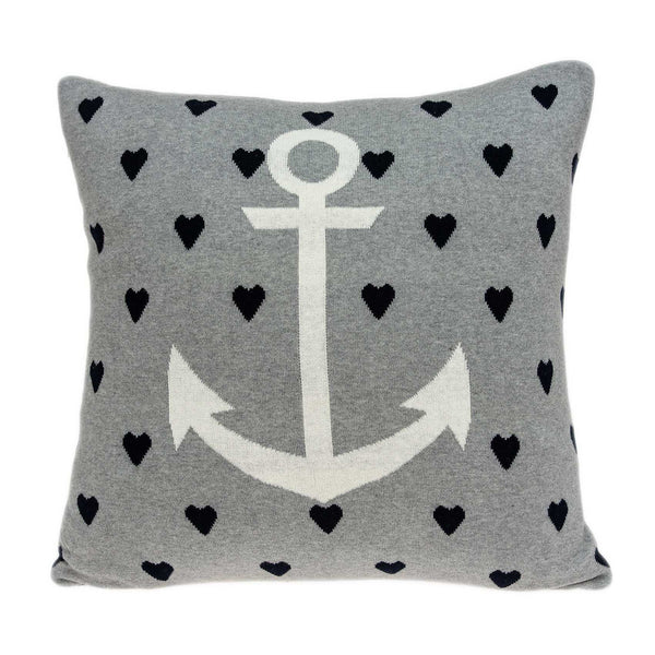 Grey White and Black Nautical Anchor Pillow Cover