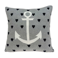 Grey White and Black Nautical Anchor Pillow Cover