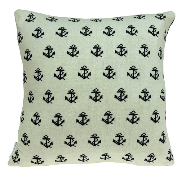Square Nautical Blue and White Anchor Accent Pillow Cover