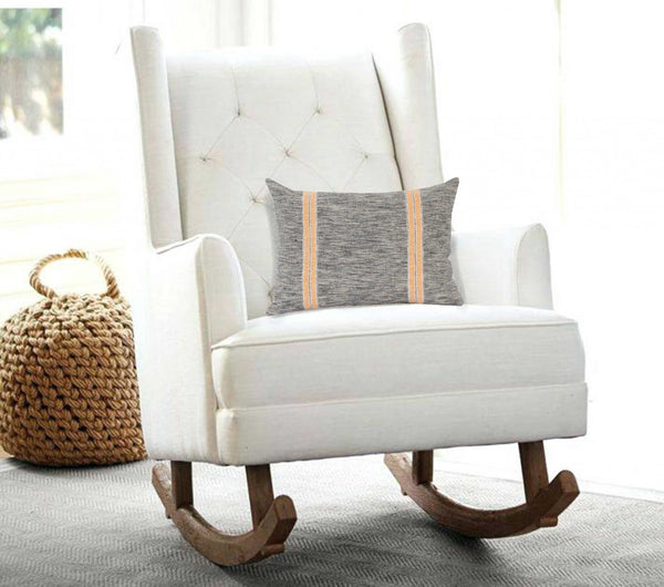 20" x 6" x 14" Transitional Gray And Orange Pillow Cover With Down Insert