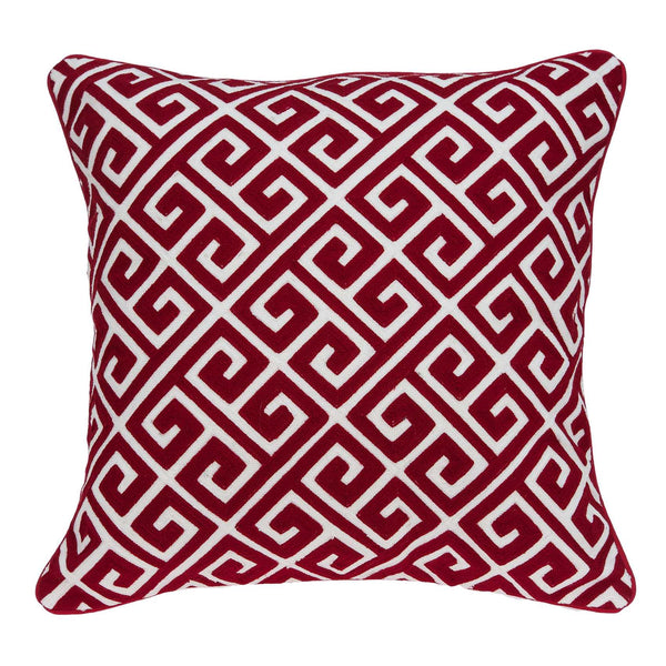 20" x 7" x 20" Transitional Red and White Cotton Pillow Cover With Down Insert