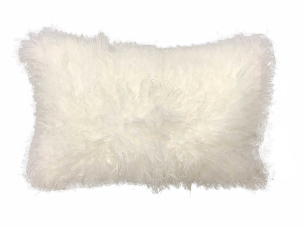 17" Bright White Genuine Tibetan Lamb Fur Pillow with Microsuede Backing