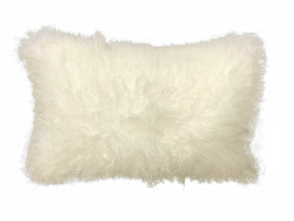 20" Creamy Genuine Tibetan Lamb Fur Pillow with Microsuede Backing