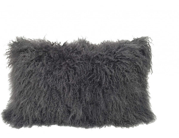 17" Charcoal Genuine Tibetan Lamb Fur Pillow with Microsuede Backing