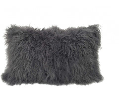 17" Charcoal Genuine Tibetan Lamb Fur Pillow with Microsuede Backing