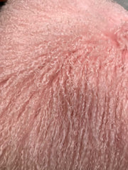 20" Pink Genuine Tibetan Lamb Fur Pillow with Microsuede Backing