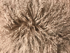 20" Beige Genuine Tibetan Lamb Fur Pillow with Microsuede Backing