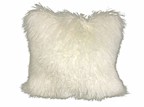 24" Creamy Genuine Tibetan Lamb Fur Pillow with Microsuede Backing