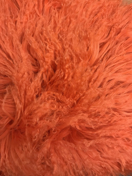 24" Orange Genuine Tibetan Lamb Fur Pillow with Microsuede Backing