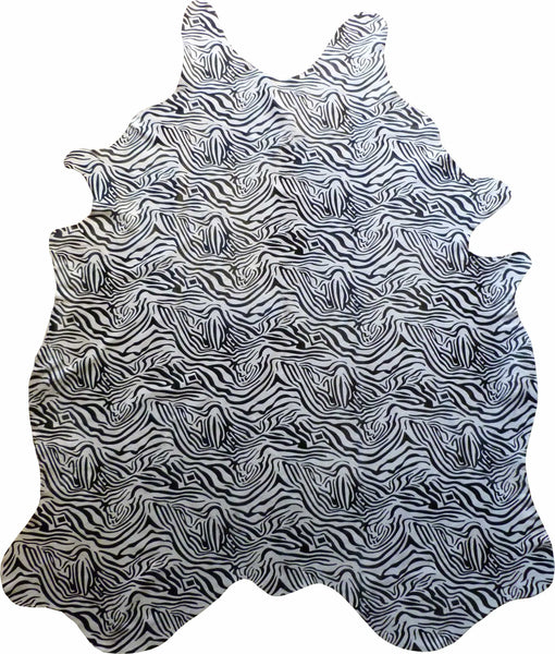 6 Ft Black and White Stenciled Baby Zebra Cowhide Rug