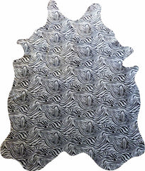 6 Ft Black and White Stenciled Baby Zebra Cowhide Rug