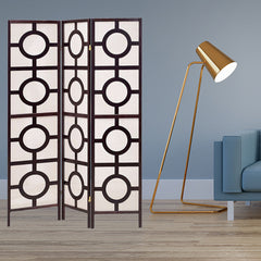 51" x 1" x 70" Brown Wood Jute Inlay  3 Panel Screen