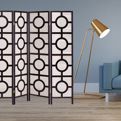 68" x 1" x 70" Brown Wood Jute Inlay  4 Panel Screen