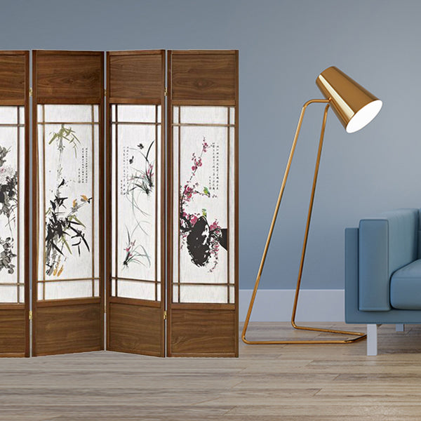 68" x 1" x 70" Tradtional Brown Shoji And Wood  Screen