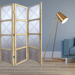 63 x 2 x 84 Silver Wood 3 Panel  Screen