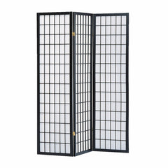 51 x 1 x 70 Black Shoji And Wood  3 Panel Screen