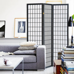 51 x 1 x 70 Black Shoji And Wood  3 Panel Screen