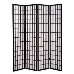68 x 1 x 70 Black Shoji And Wood  4 Panel Screen