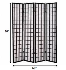 68 x 1 x 70 Black Shoji And Wood  4 Panel Screen