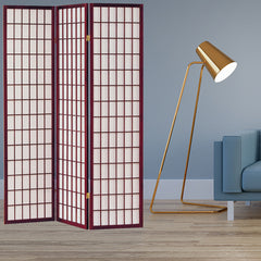 51 x 1 x 70 Cherry Brown Shoji And Wood  3 Panel Screen