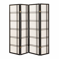 68 x 1 x 70 Traditional Black Shoji And Wood  4 Panel Screen