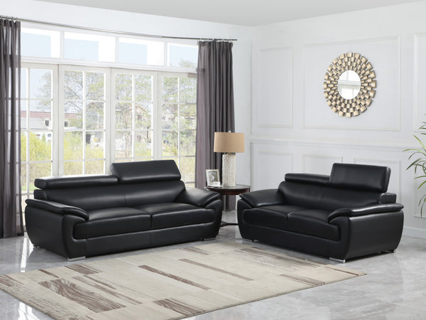 69" X 38" X 32to 39" Modern Black Leather Sofa And Loveseat